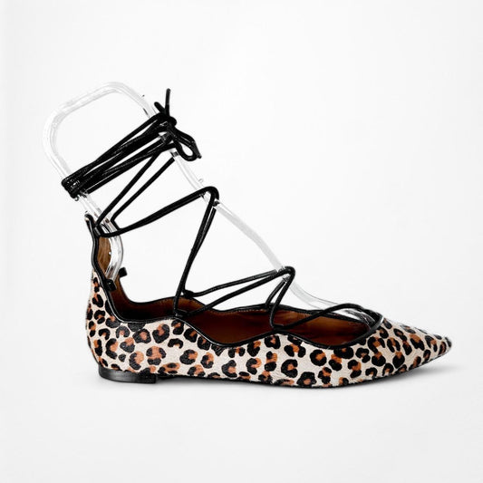 Zara Leopard Print Lace Up Ballet Flats 6