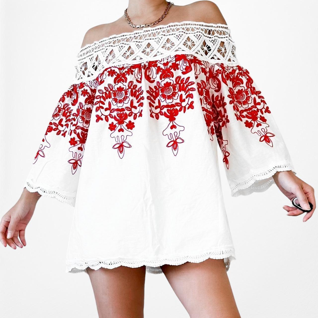 ASOS White Off The Shoulder Floral Lace Top Size S