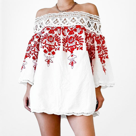 ASOS White Off The Shoulder Floral Lace Top Size S