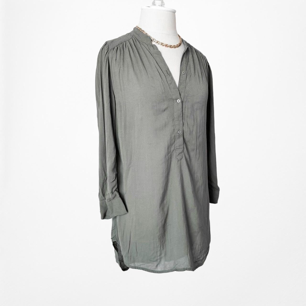 H&M Olive Green Button Down Long Sleeve Shirt Blouse Size 4/XS/S