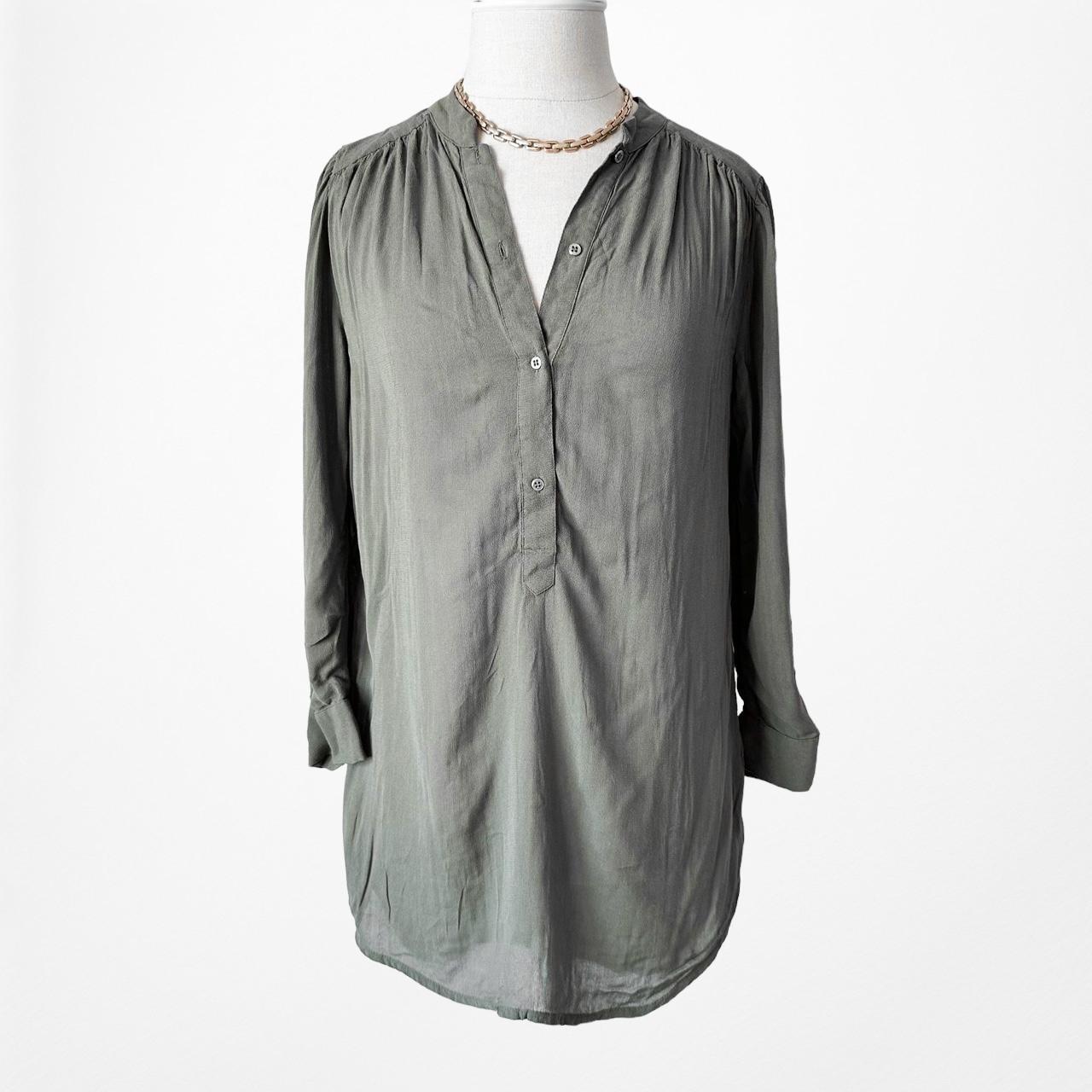 H&M Olive Green Button Down Long Sleeve Shirt Blouse Size 4/XS/S