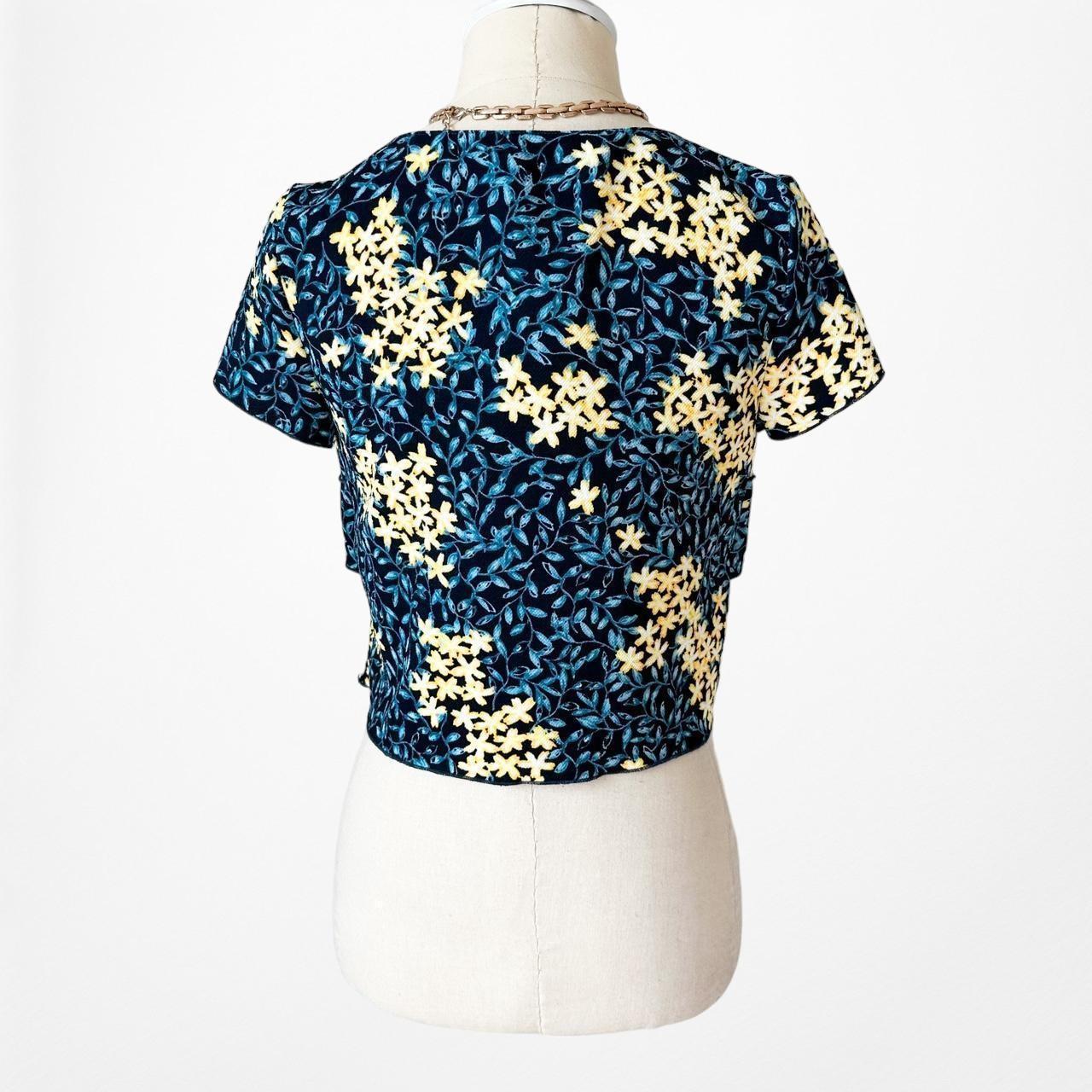 Zara Blue Yellow Short Sleeve Crewneck Floral Ruffle Crop Top XS