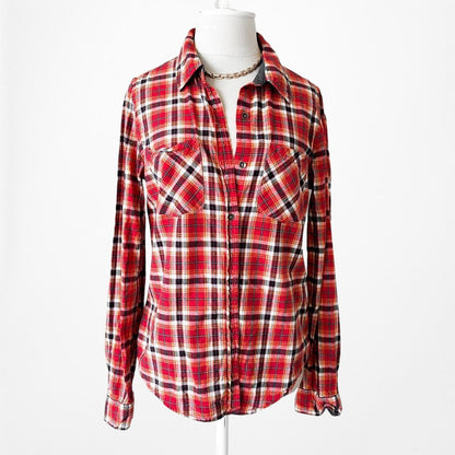 Forever 21 Red Plaid Checkered Button Down Shirt Size S