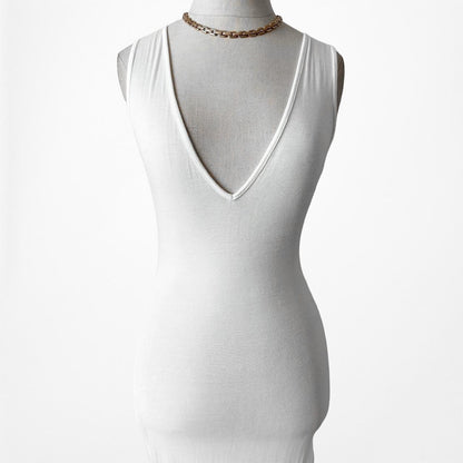 Nasty Gal White Knit V-Neck Side Slit Maxi Bodycon Cocktail Dress Size XS/S/M