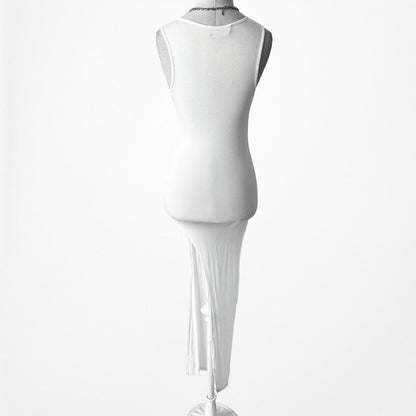 Nasty Gal White Knit V-Neck Side Slit Maxi Bodycon Cocktail Dress Size XS/S/M