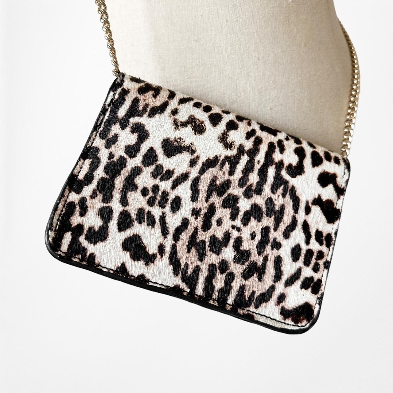 Mango Brown Animal Leopard Print Gold Hardware Faux Fur Mini Crossbody Bag