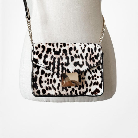 Mango Brown Animal Leopard Print Gold Hardware Faux Fur Mini Crossbody Bag