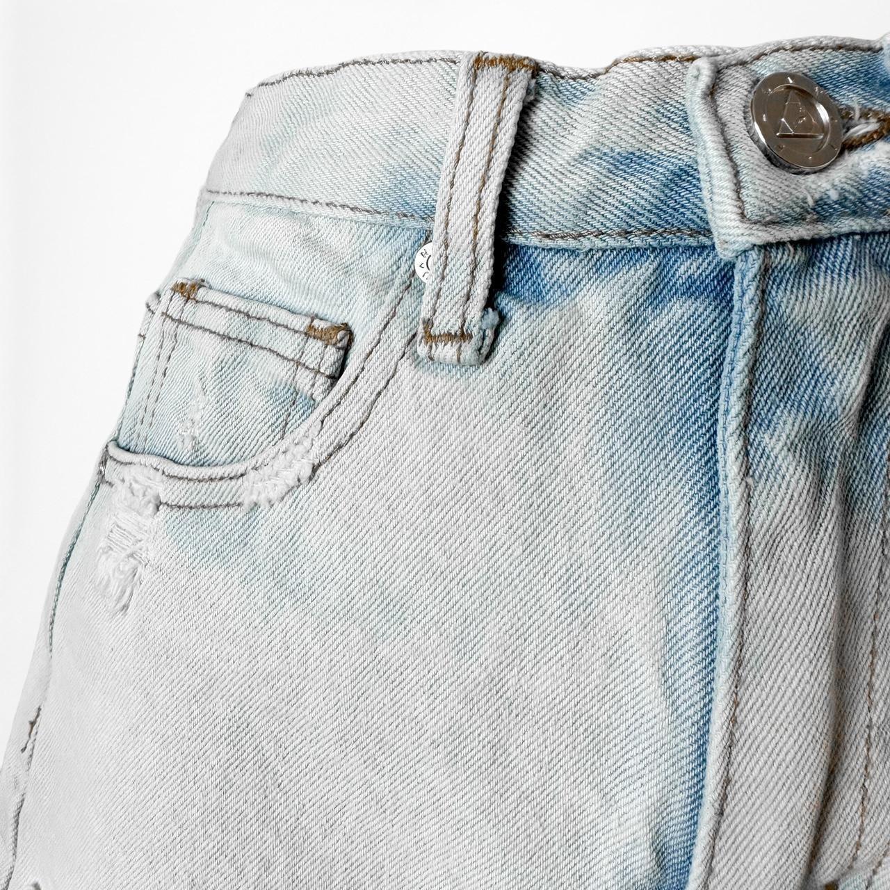 UNIF Blue Light Wash High Waisted Distressed Destroyed Denim Shorts Size 24/XS/S