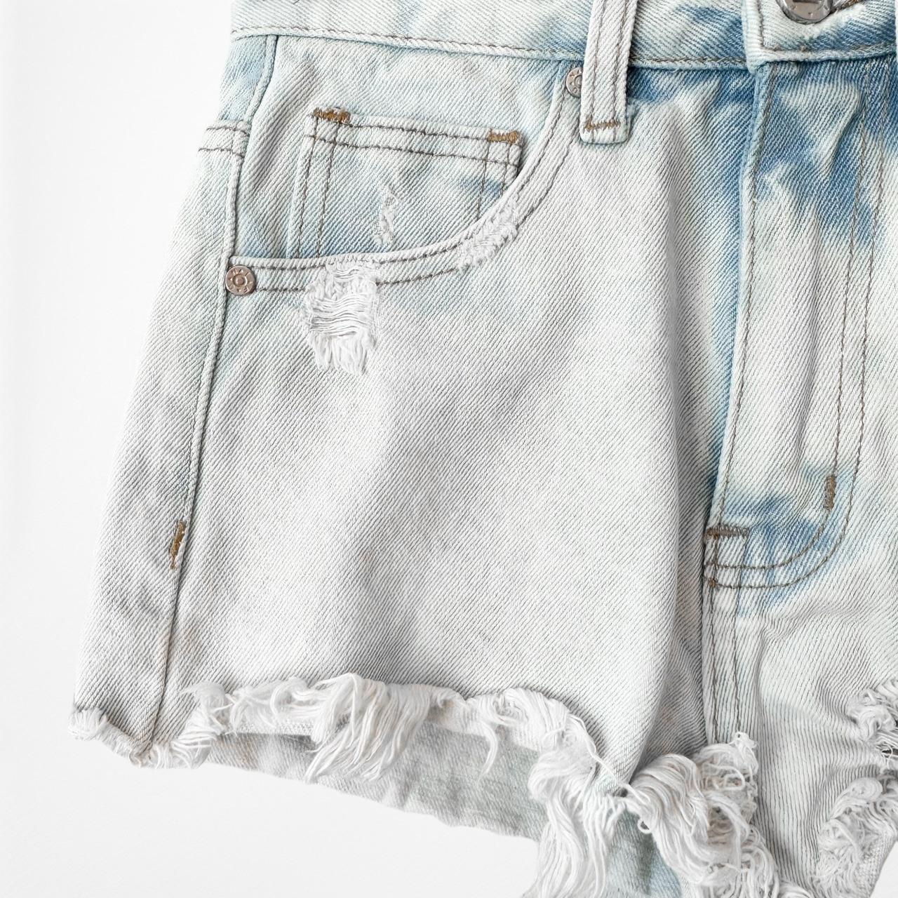 UNIF Blue Light Wash High Waisted Distressed Destroyed Denim Shorts Size 24/XS/S