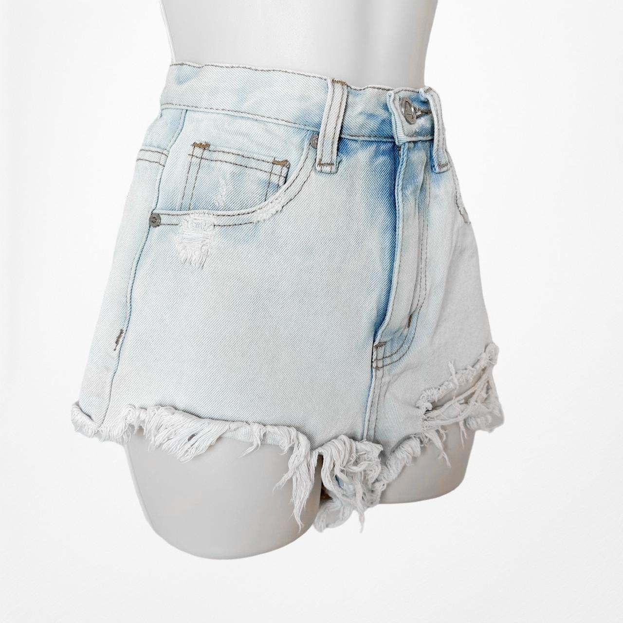 UNIF Blue Light Wash High Waisted Distressed Destroyed Denim Shorts Size 24/XS/S