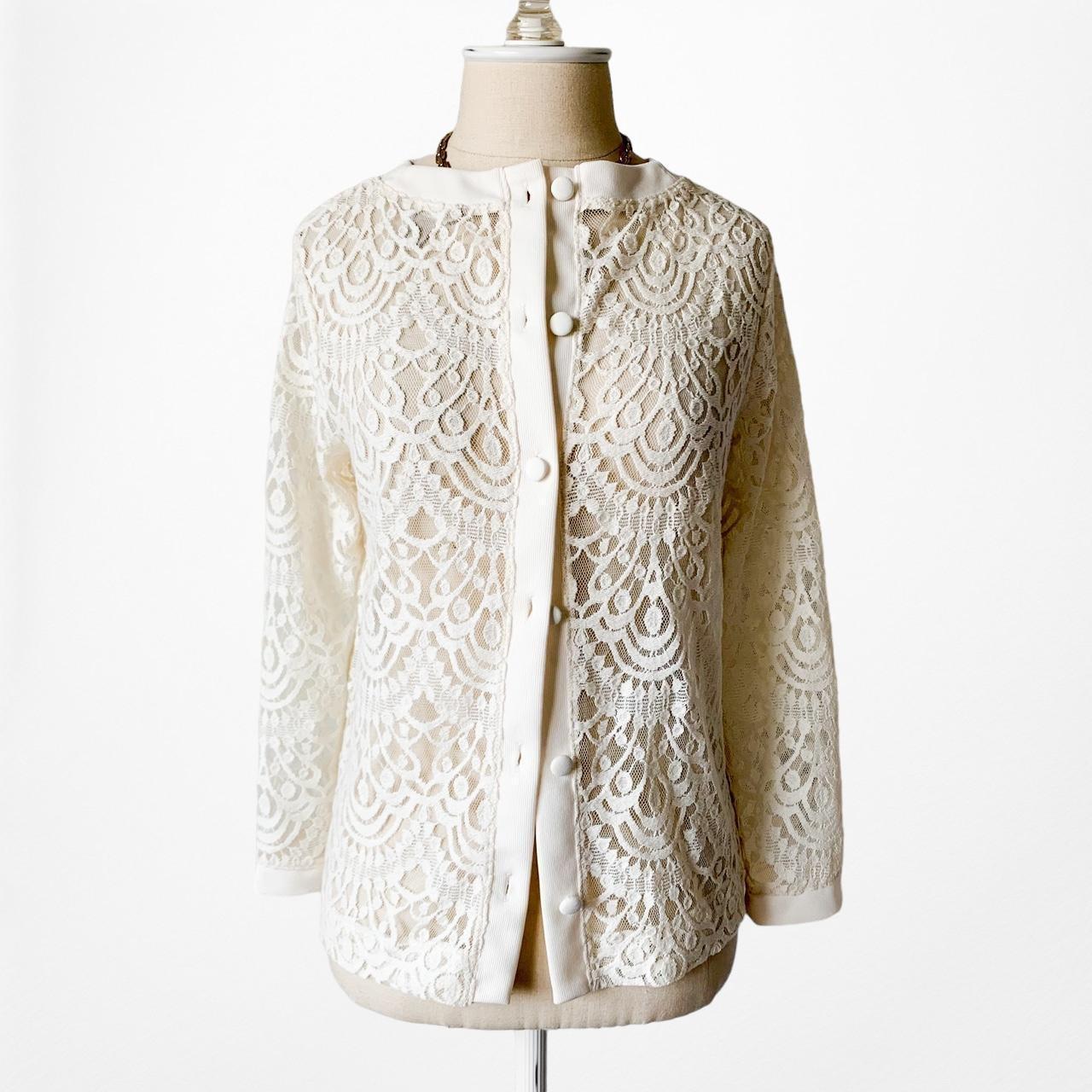 Banana Republic White Lace Button Down Sheer Cardigan Sweater Jacket Size S