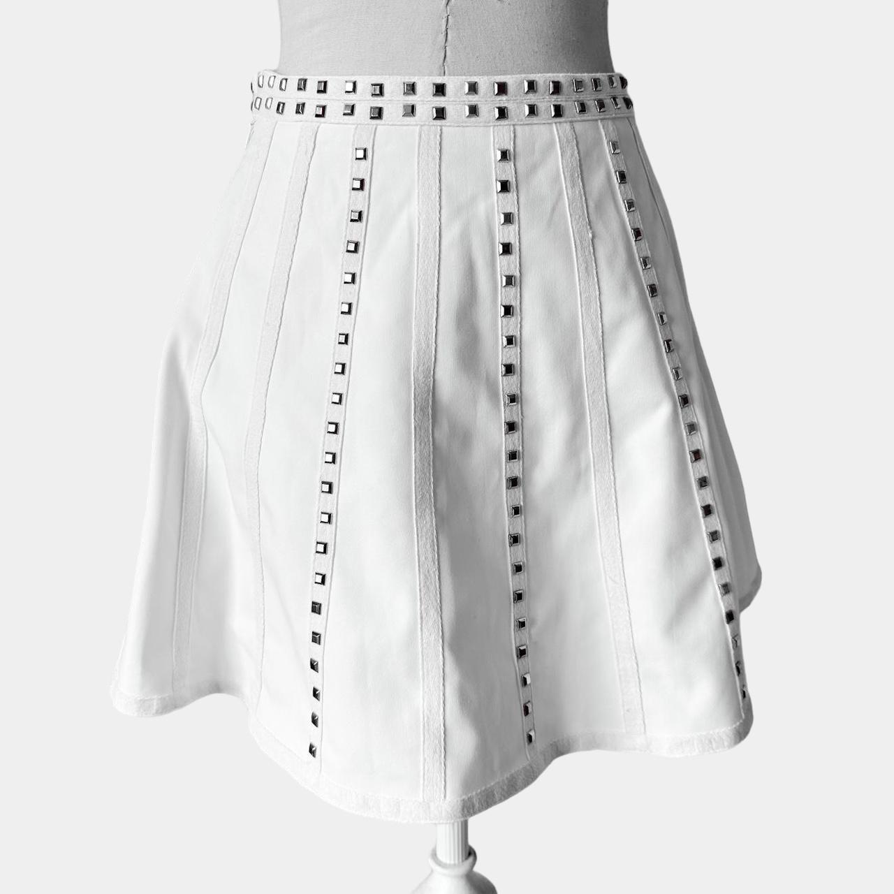 White Studded High Waited Flared Skater Mini Skirt Size S