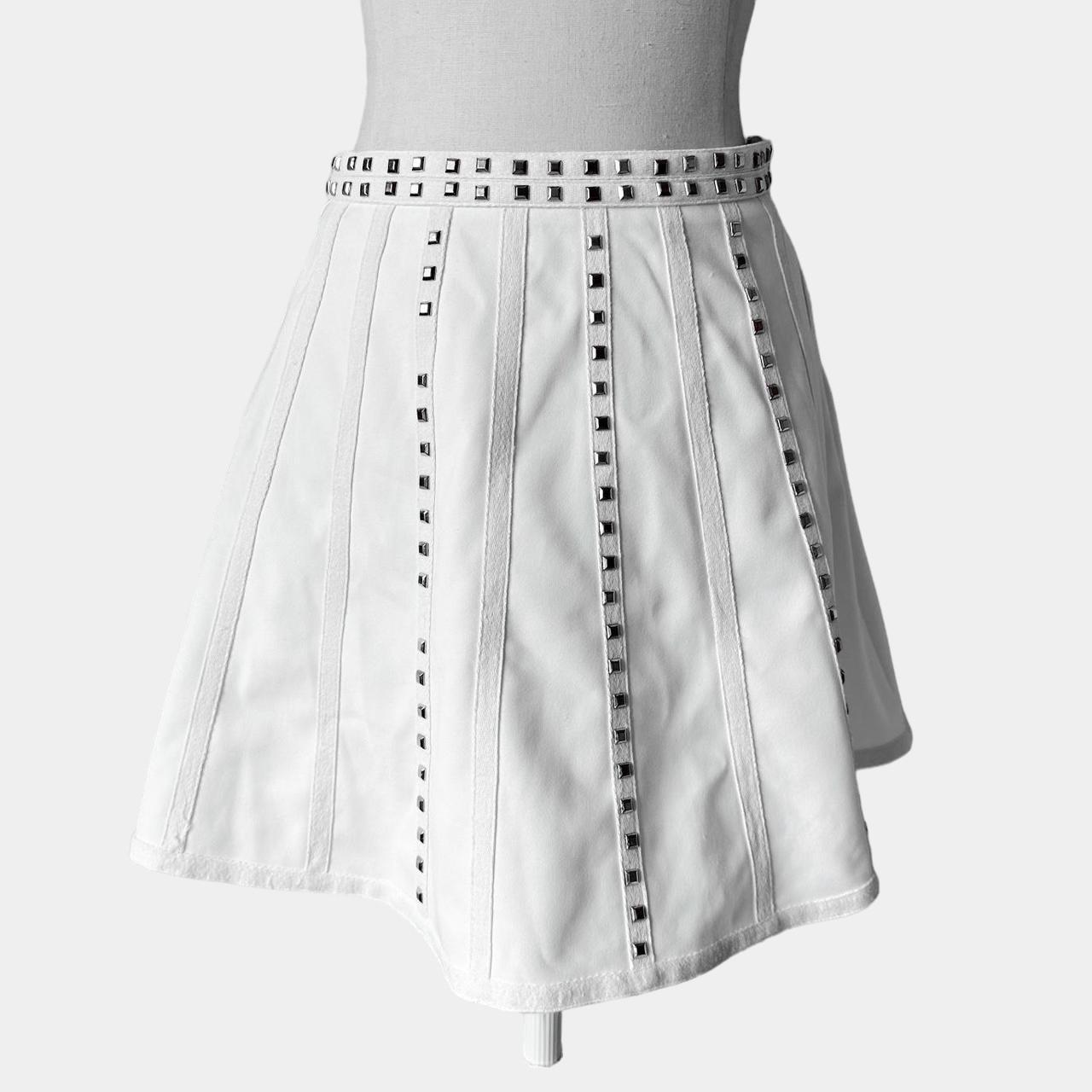 White Studded High Waited Flared Skater Mini Skirt Size S