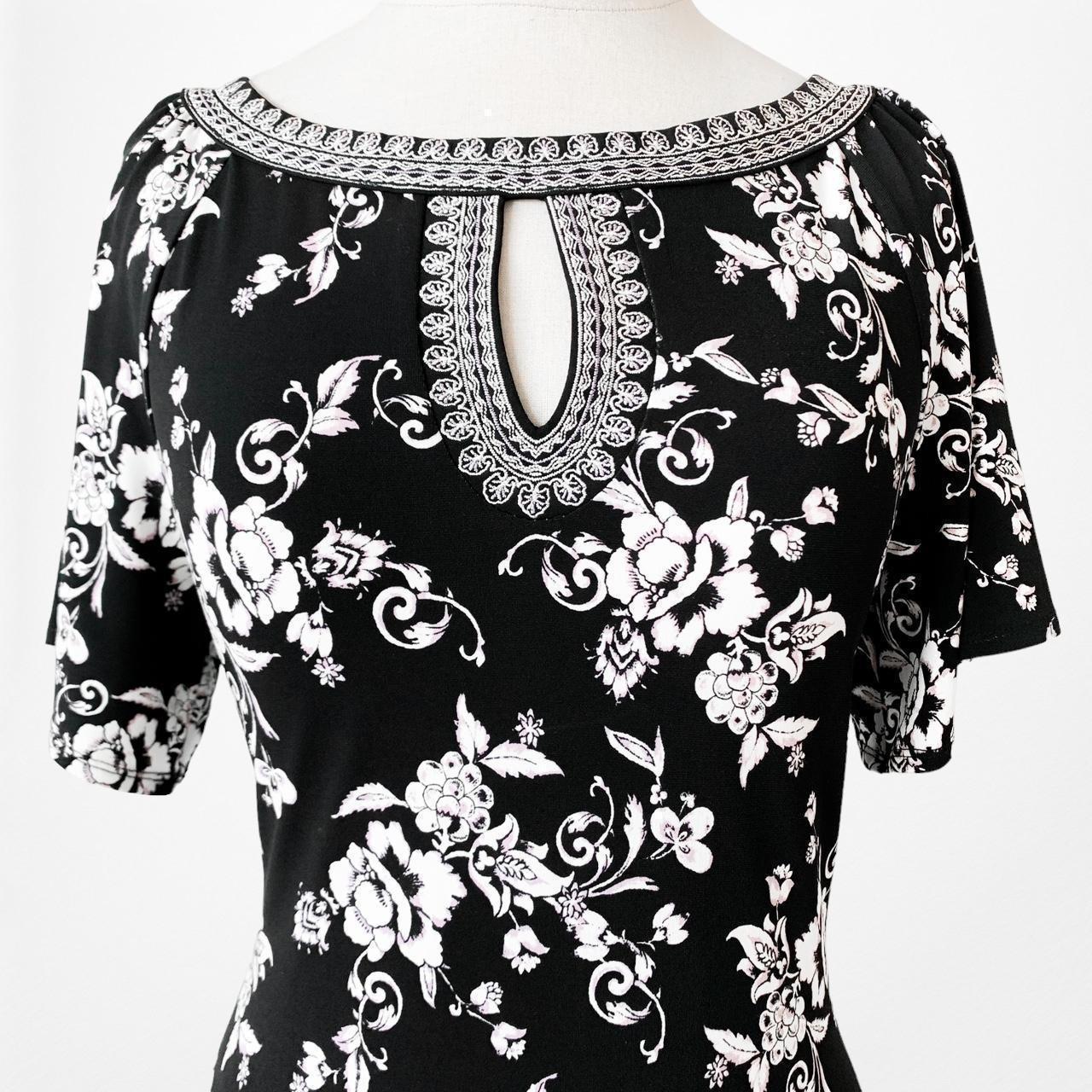 Black White Printed Knee Length Boho Knit Shift Sheath Casual Dress Size M