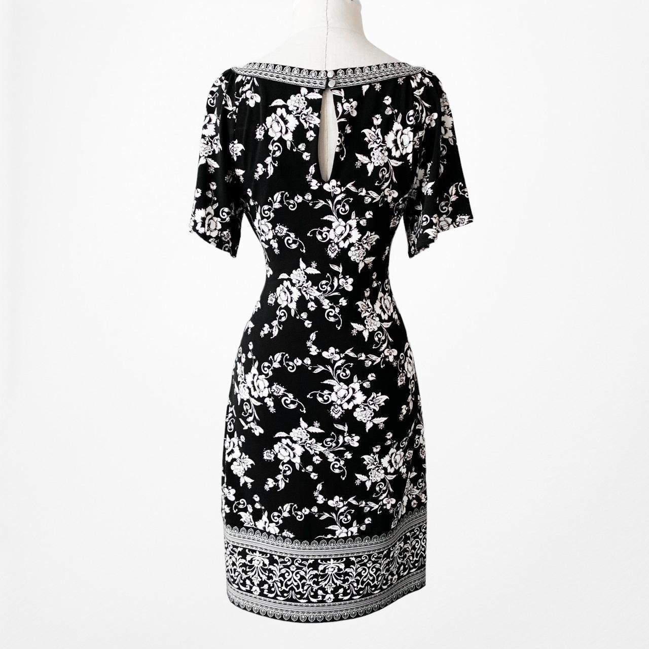 Black White Printed Knee Length Boho Knit Shift Sheath Casual Dress Size M