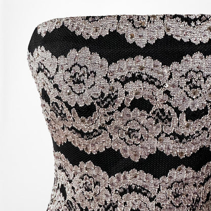 Vintage Black Gold Striped Knit Maxi Bodycon Cocktail Dress Size XS/S