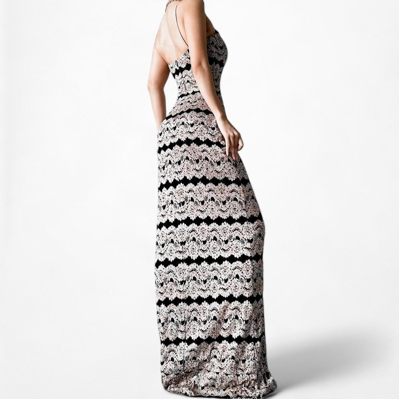 Vintage Black Gold Striped Knit Maxi Bodycon Cocktail Dress Size XS/S