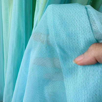 Vintage Blue Green Fit Flared Beaded Halter Mesh Maxi Prom Dress Size S