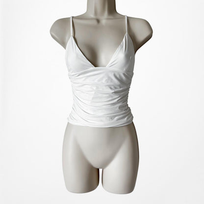 White Fox Boutique V-Neck Strappy Ruched Knit Cami Top Size XS