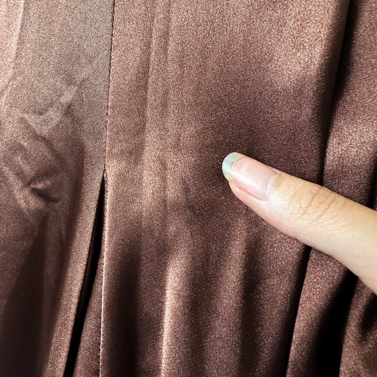 Vintage Brown Satin Lace Beaded Strapless Ruffle Flared Maxi Prom Dress Size XS