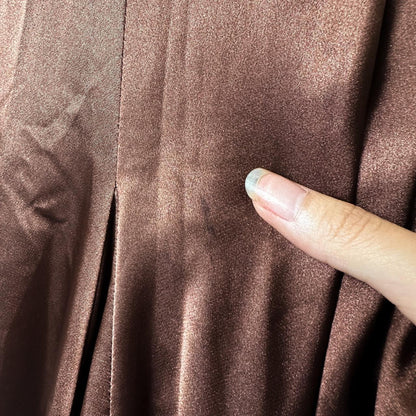 Vintage Brown Satin Lace Beaded Strapless Ruffle Flared Maxi Prom Dress Size XS