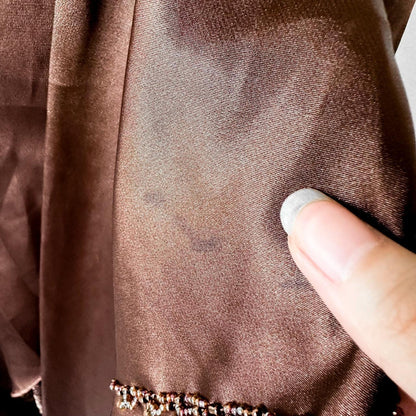 Vintage Brown Satin Lace Beaded Strapless Ruffle Flared Maxi Prom Dress Size XS