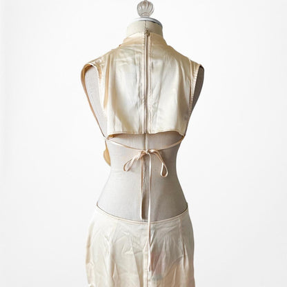 Pretty Little Thing Yellow Satin Two Piece Crop Top Maxi Skirt Set Size S/M