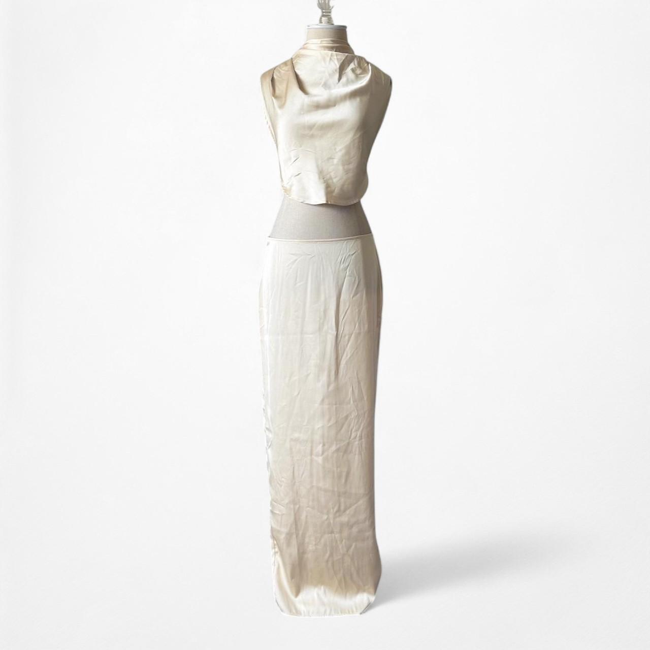 Pretty Little Thing Yellow Satin Two Piece Crop Top Maxi Skirt Set Size S/M