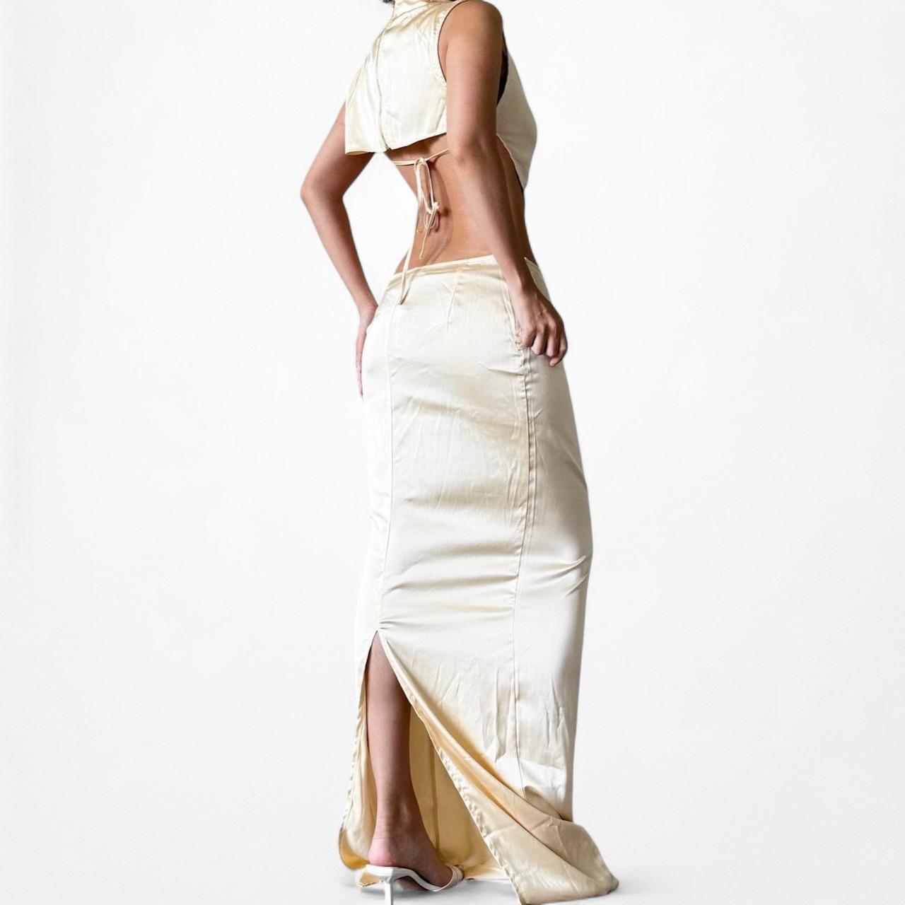 Pretty Little Thing Yellow Satin Two Piece Crop Top Maxi Skirt Set Size S/M