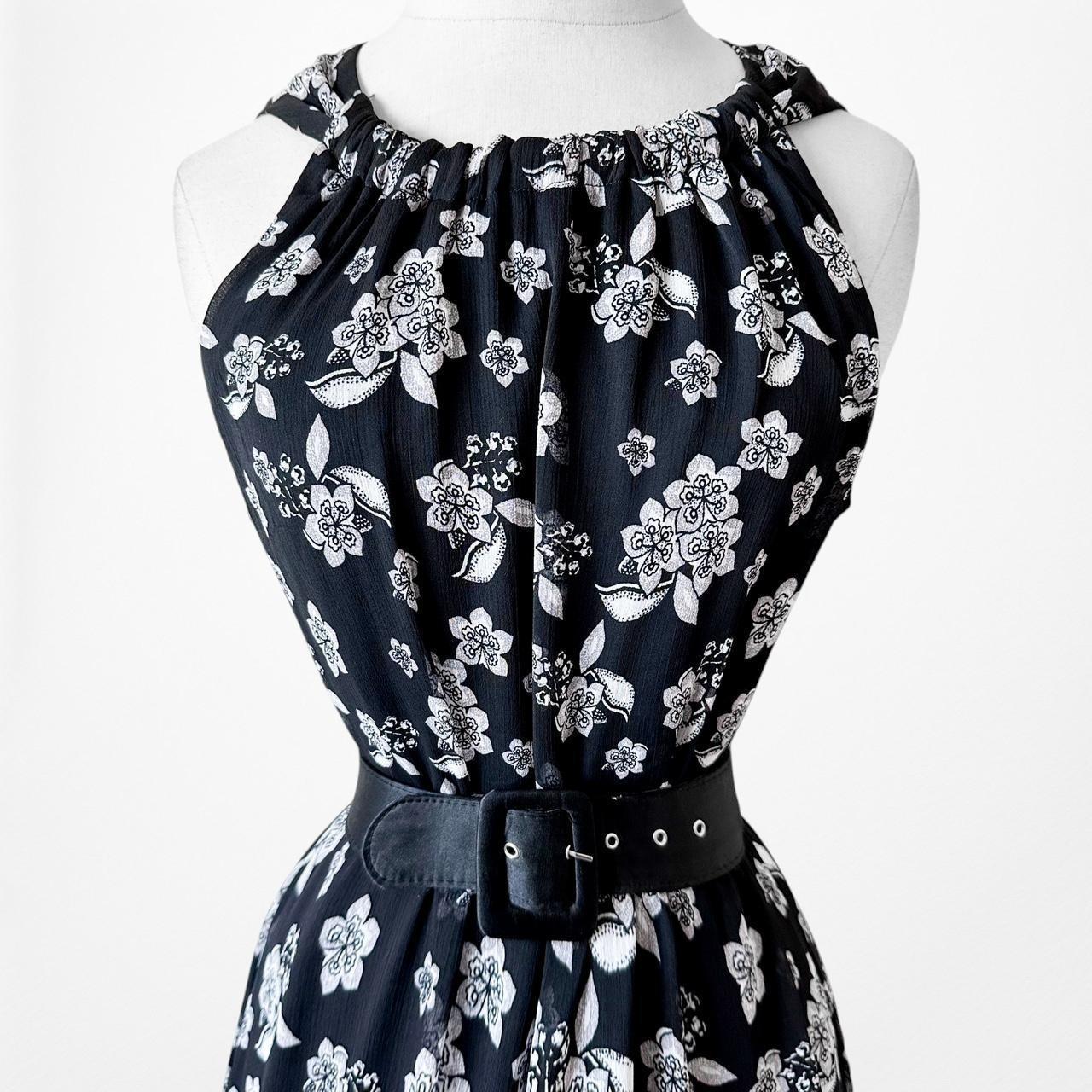 MSK Blue Floral Pleated Flared Knee Length Cocktail Sheath Tunic Dress Size 8/M