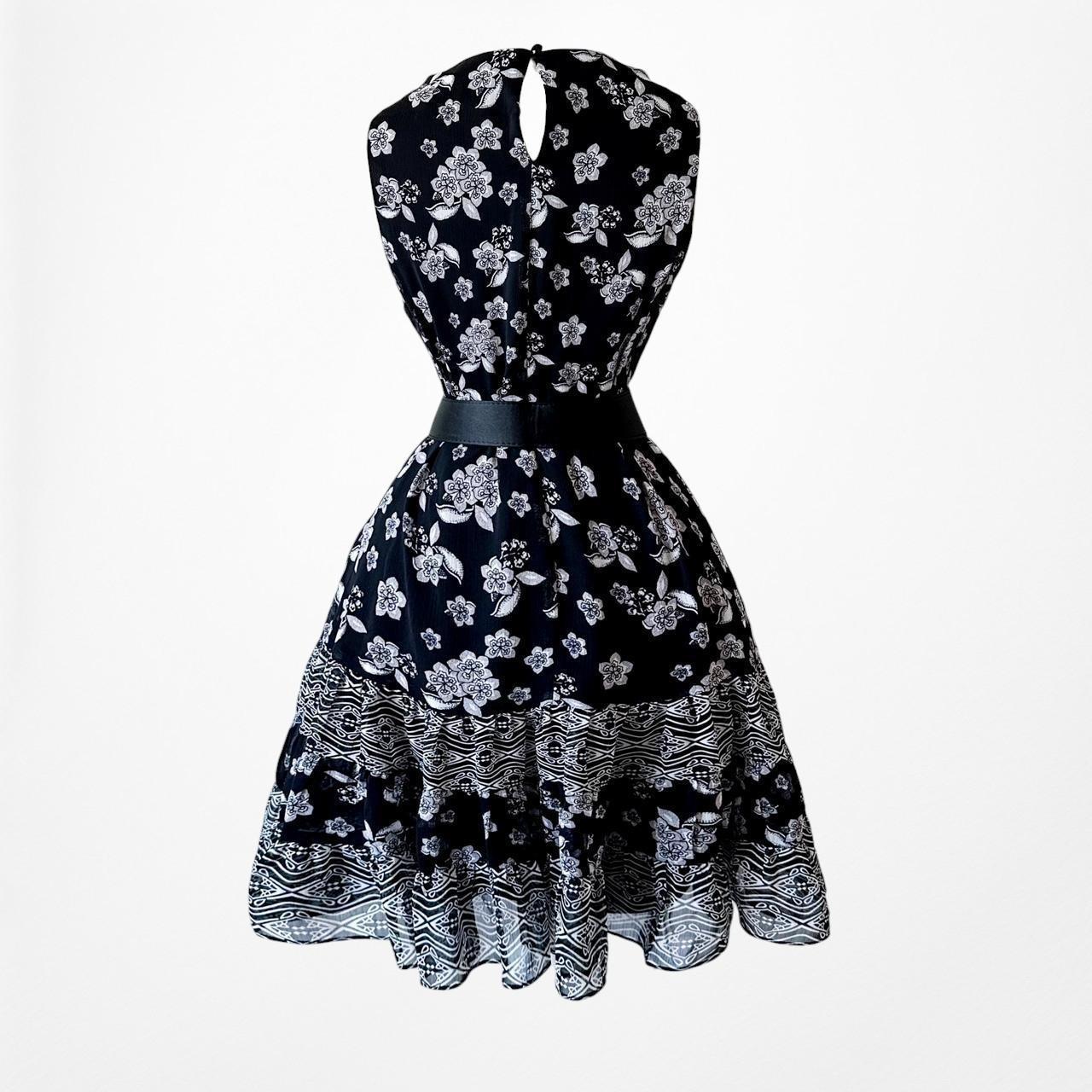 MSK Blue Floral Pleated Flared Knee Length Cocktail Sheath Tunic Dress Size 8/M