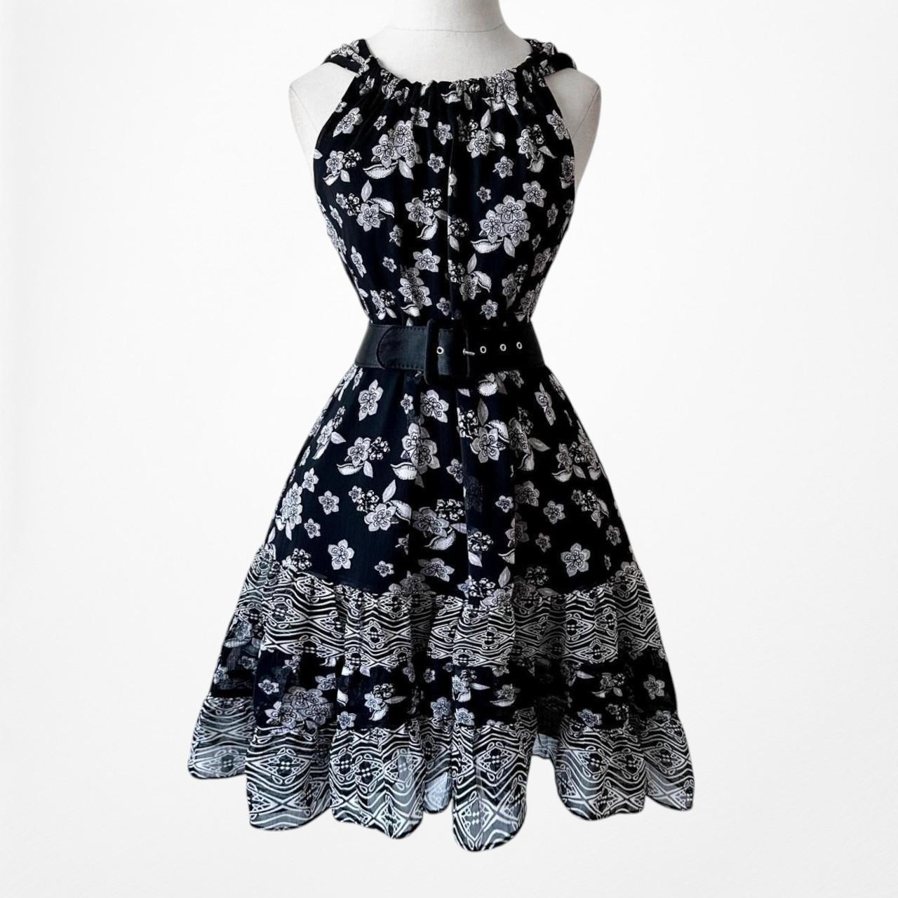 MSK Blue Floral Pleated Flared Knee Length Cocktail Sheath Tunic Dress Size 8/M