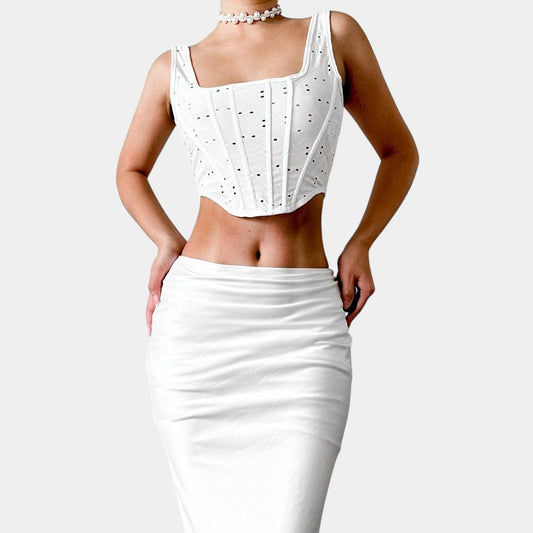 Zara Knit Square Neck Cutout Bustier Corset Tank Cami Cropped Top Size S