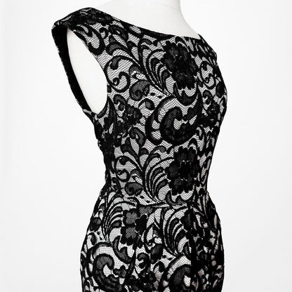 Eliza J Black Lace Knee Length Pleated Skater Flared Cocktail Dress Size 6/M