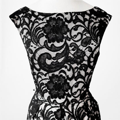 Eliza J Black Lace Knee Length Pleated Skater Flared Cocktail Dress Size 6/M