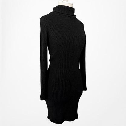 Fashion Nova Black Ribbed Knit Turtleneck Mini Bodycon Sweater Dress Size S/M