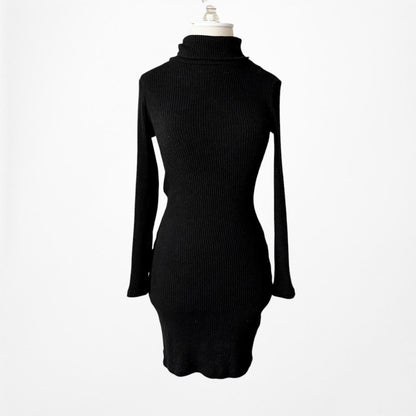 Fashion Nova Black Ribbed Knit Turtleneck Mini Bodycon Sweater Dress Size S/M