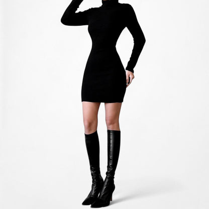 Fashion Nova Black Ribbed Knit Turtleneck Mini Bodycon Sweater Dress Size S/M