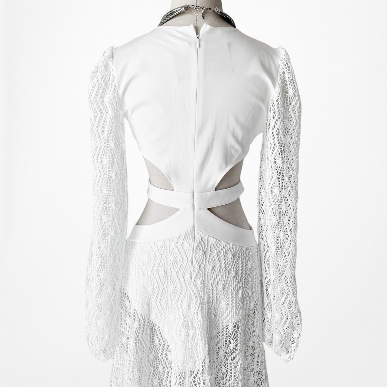 White Long Sleeve Sheer Lace Cutout VNeck Flowy A-Line Flared Maxi Dress Size S