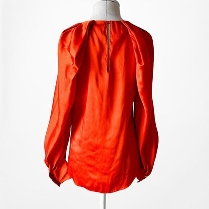 Zara Orange Long Puffy Sleeve Satin Blouse Top Size XS/S