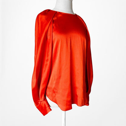 Zara Orange Long Puffy Sleeve Satin Blouse Top Size XS/S