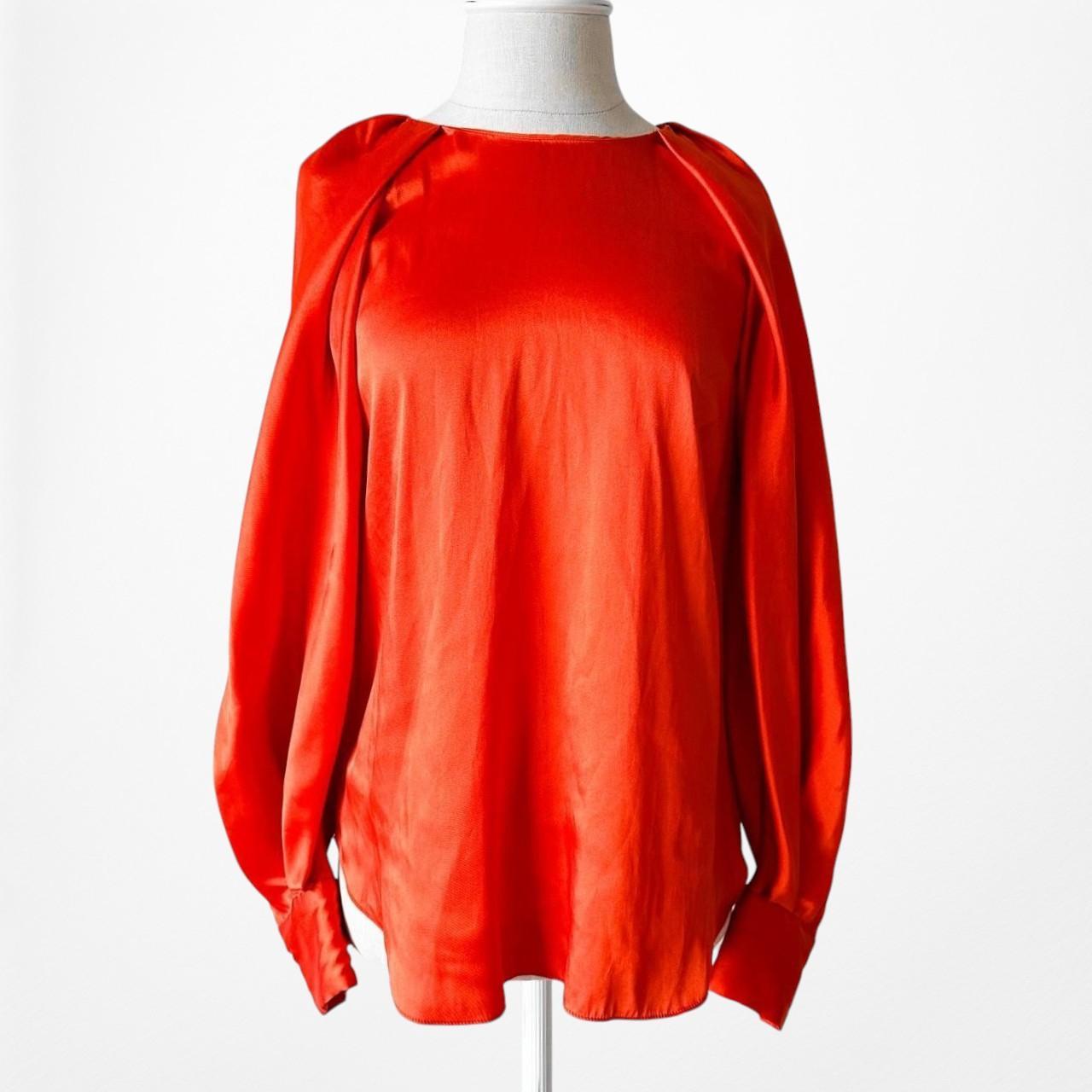 Zara Orange Long Puffy Sleeve Satin Blouse Top Size XS/S