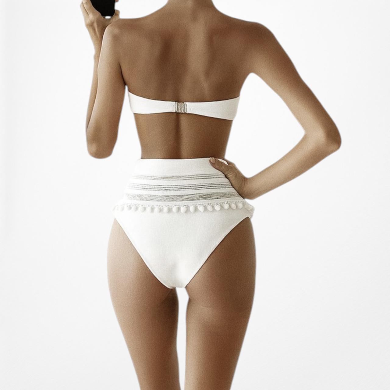 Tularosa Marysia Swim Off White Cream Bandeau High Waisted Swimsuit Size XS