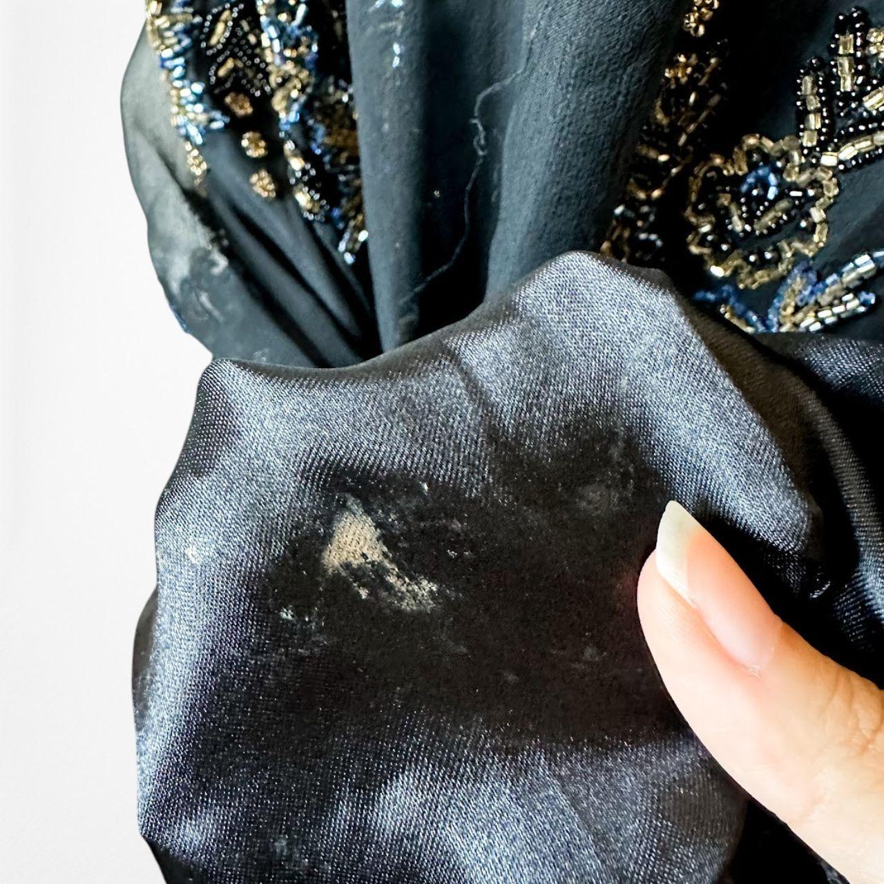 Vintage Y2K Black Navy Silk Beaded Halter Bodycon Maxi Prom Dress Size M