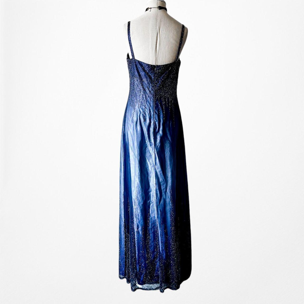 Vintage Y2K Blue Satin Ombre Beaded Babydoll Prom Dress Size M