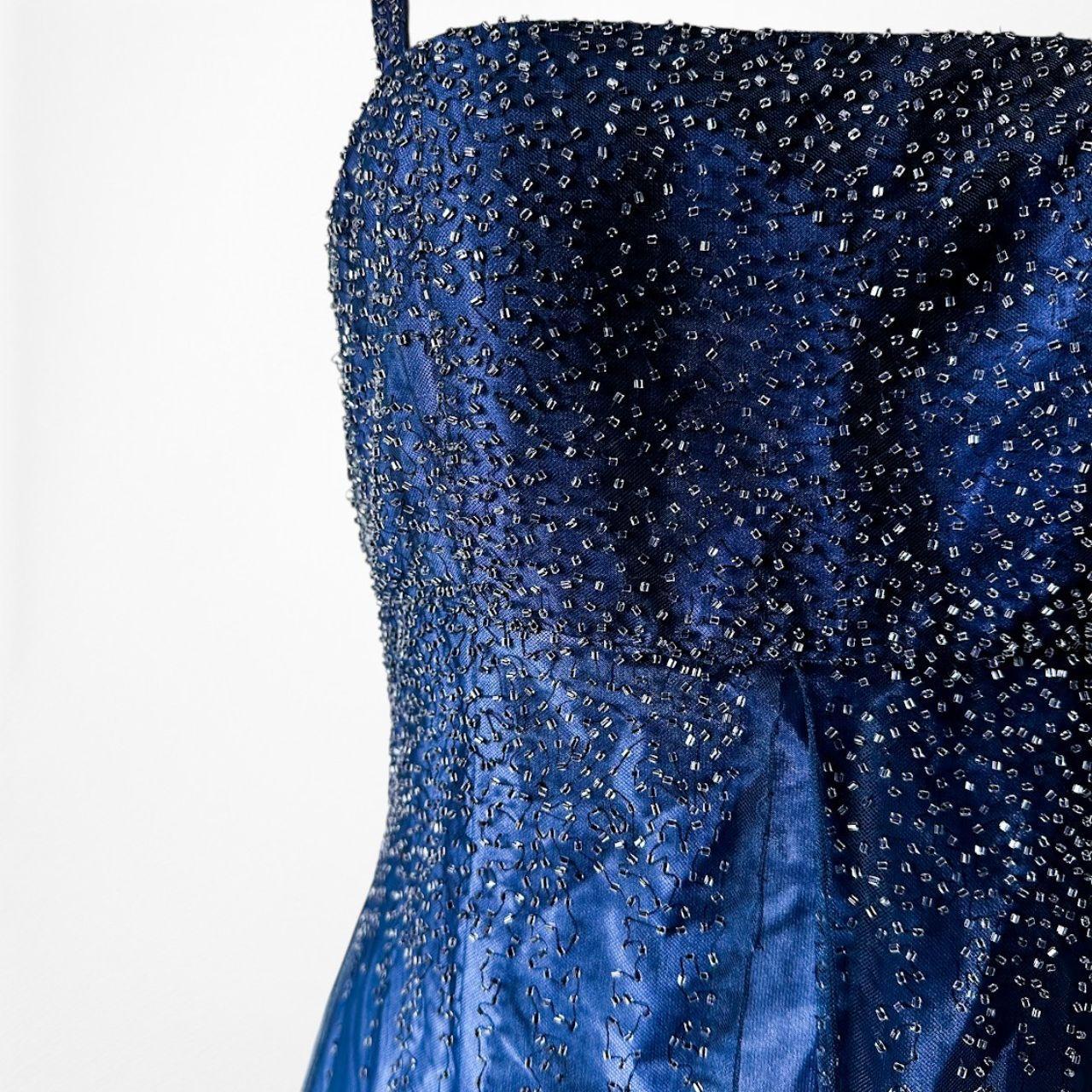 Vintage Y2K Blue Satin Ombre Beaded Babydoll Prom Dress Size M