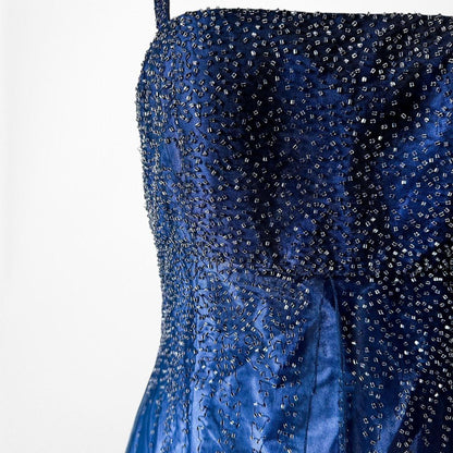 Vintage Y2K Blue Satin Ombre Beaded Babydoll Prom Dress Size M