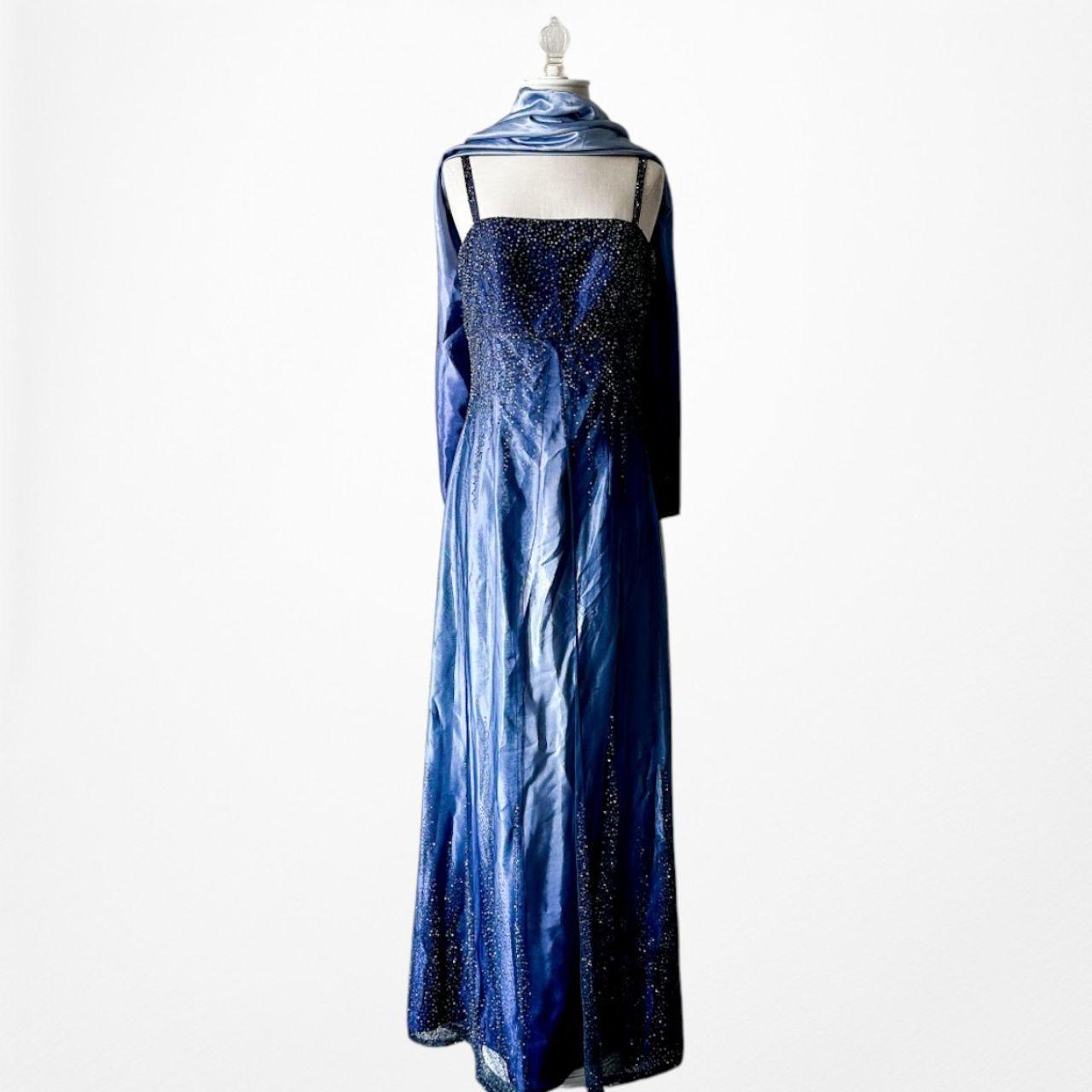 Vintage Y2K Blue Satin Ombre Beaded Babydoll Prom Dress Size M