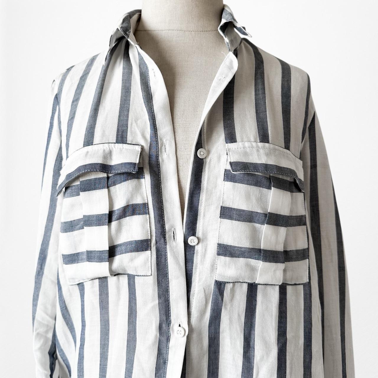 Vintage Y2K Striped White Blue Button Down Front Shirt Top Size XS/S