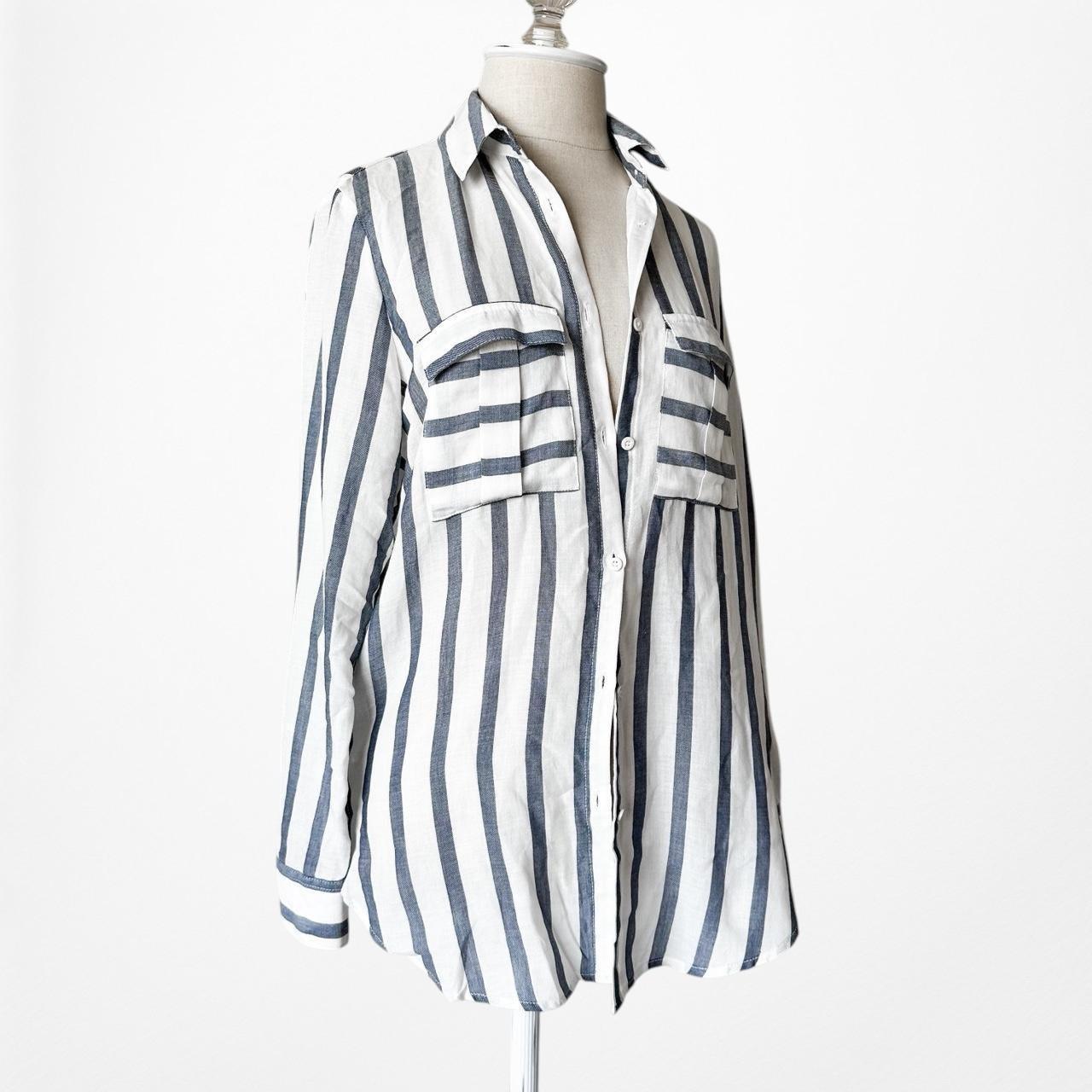Vintage Y2K Striped White Blue Button Down Front Shirt Top Size XS/S